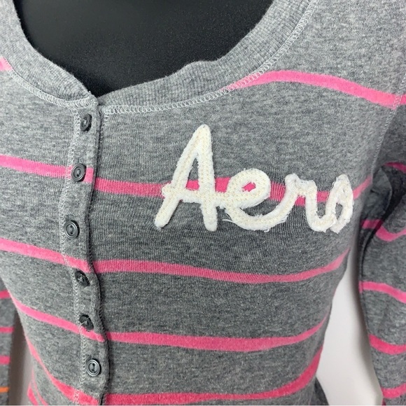 Aeropostale Y2K Striped Long Sleeve Henley - Picture 6 of 9